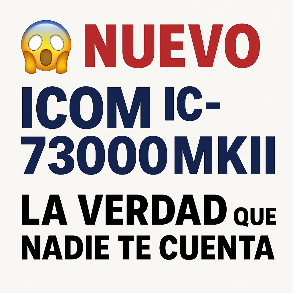 Imagen promocional con el texto “Nuevo ICOM IC-7300 MKII, la verdad que nadie te cuenta” en fondo blanco, estilo profesional.